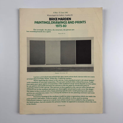 Leaflet for Brice Marden. Paintings, drawings and prints 1975-80 | Whitechapel Art Gallery, 1981
