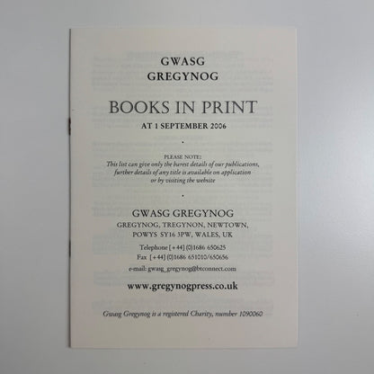 Leaflet Gwasg Gregynog | Books in Print at 1 September 2006