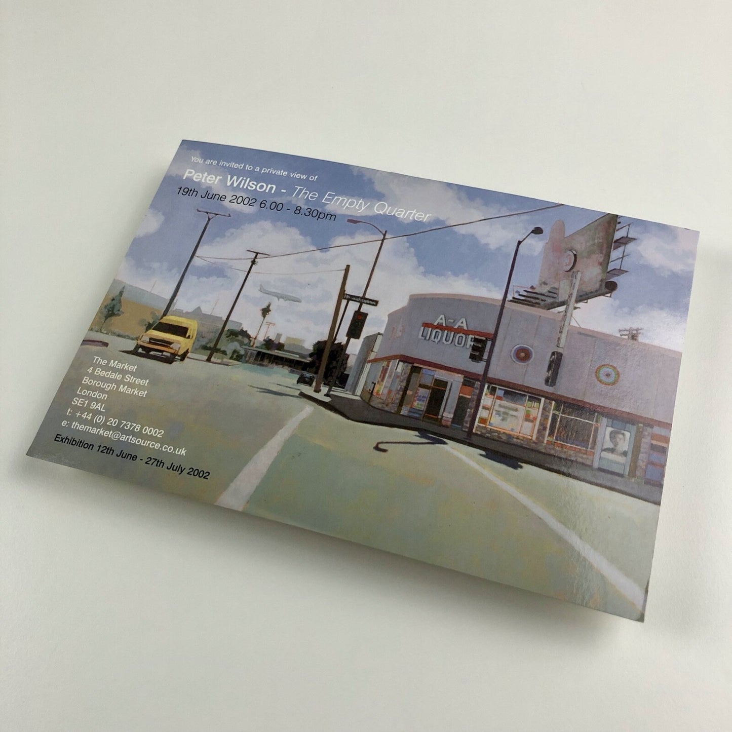 Peter Wilson – The Empty Quarter | Private view card – The Market | Borough Market 2002
