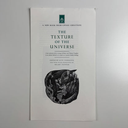 Prospectus for The Texture of the Universe edited by Glyn Pursglove wood engravings by Hilary Paynter Gregynog