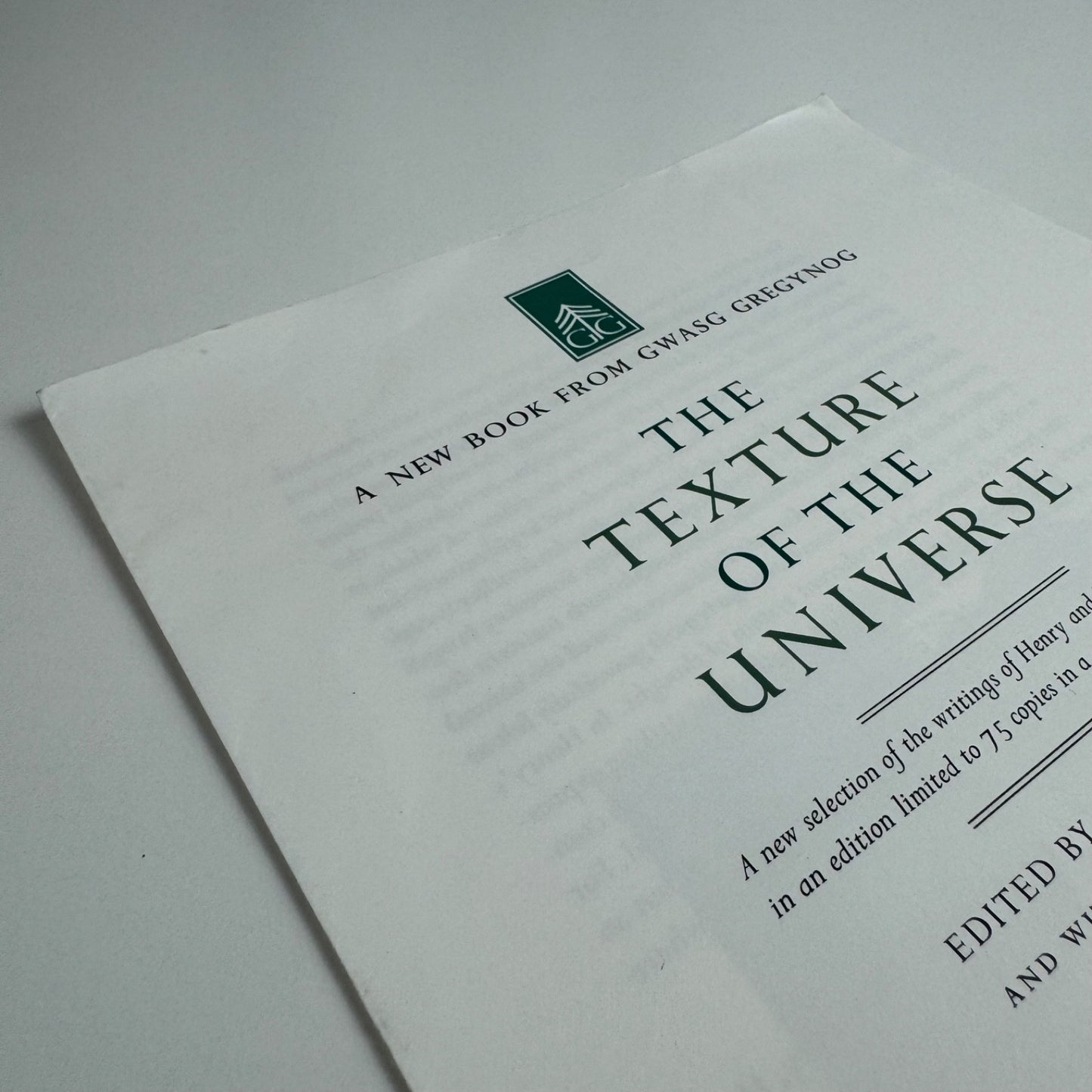 Prospectus for The Texture of the Universe edited by Glyn Pursglove wood engravings by Hilary Paynter Gregynog