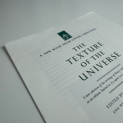 Prospectus for The Texture of the Universe edited by Glyn Pursglove wood engravings by Hilary Paynter Gregynog