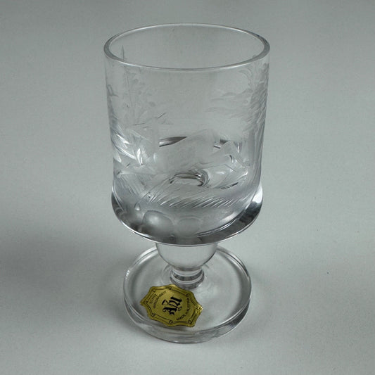Hand-etched shot glass with stag design | Austrian, mid 20th century