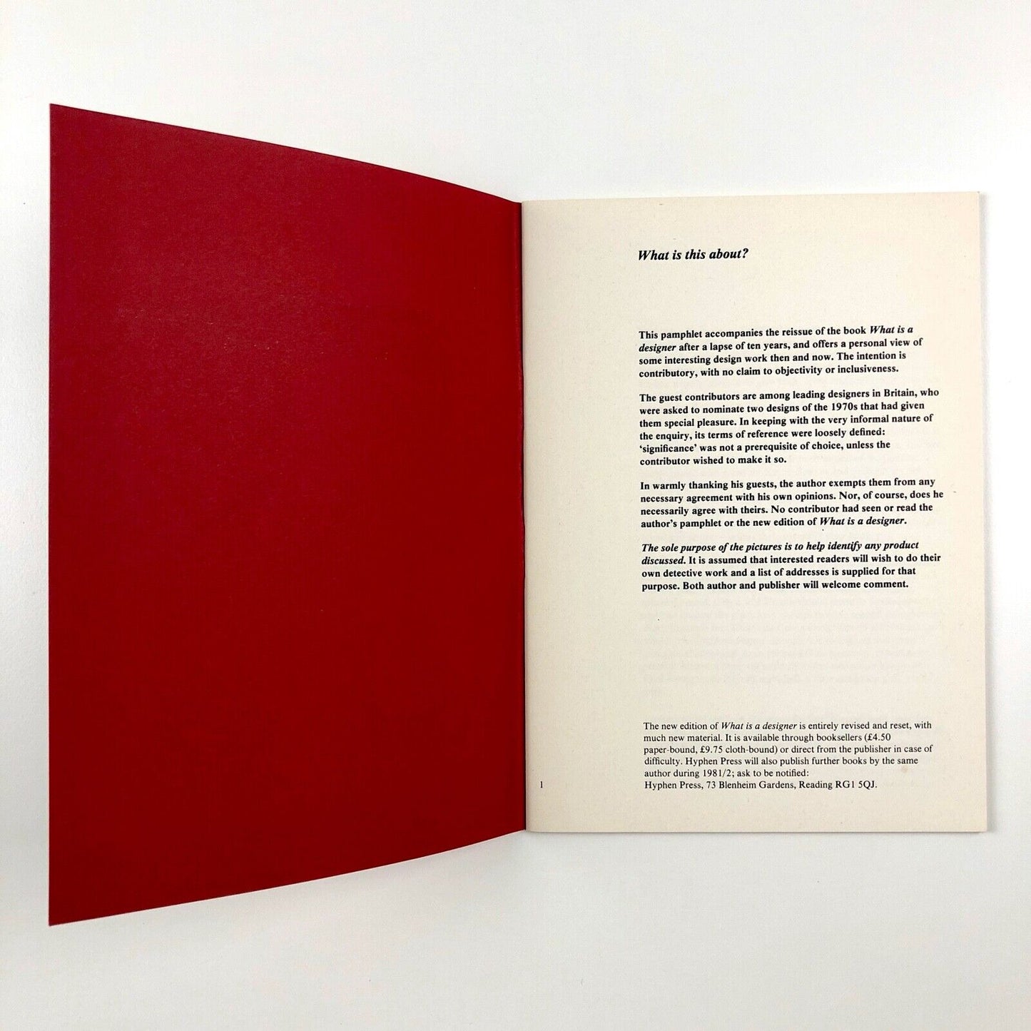 Designing a Present: a pamphlet by Norman Potter to accompany the book What is a designer | Hyphen Press, 1980