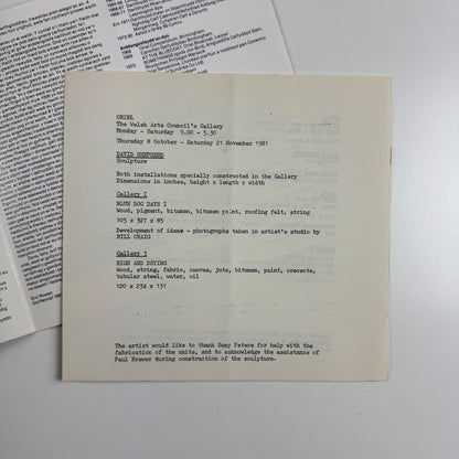 Folding card/catalogue for David Shepherd Sculpture | Oriel, Cardiff, Welsh Arts Council, 1981