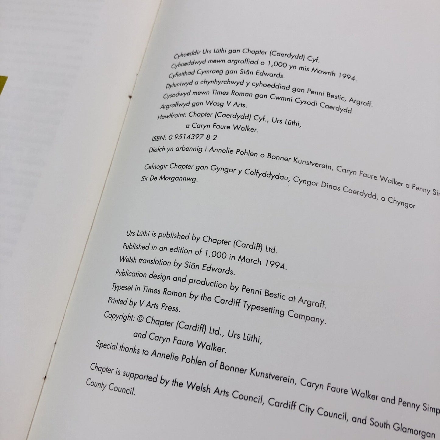Urs Lüthi | Chapter (Cardiff) | Foreword by Stuart Cameron, 1994 leaflet