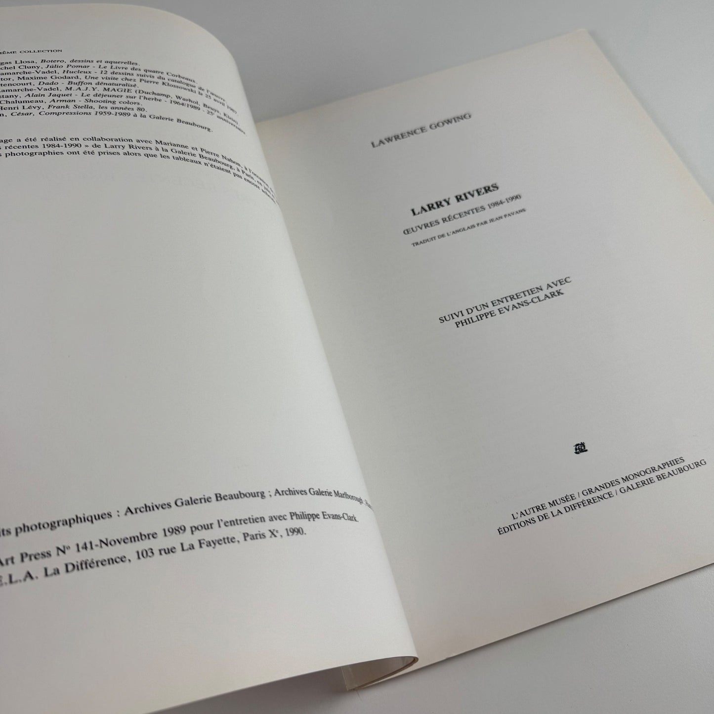 Larry Rivers Oeuvres Récentes 1984-1990 Lawrence Gowing Éditions de la Différence, Paris, 1990