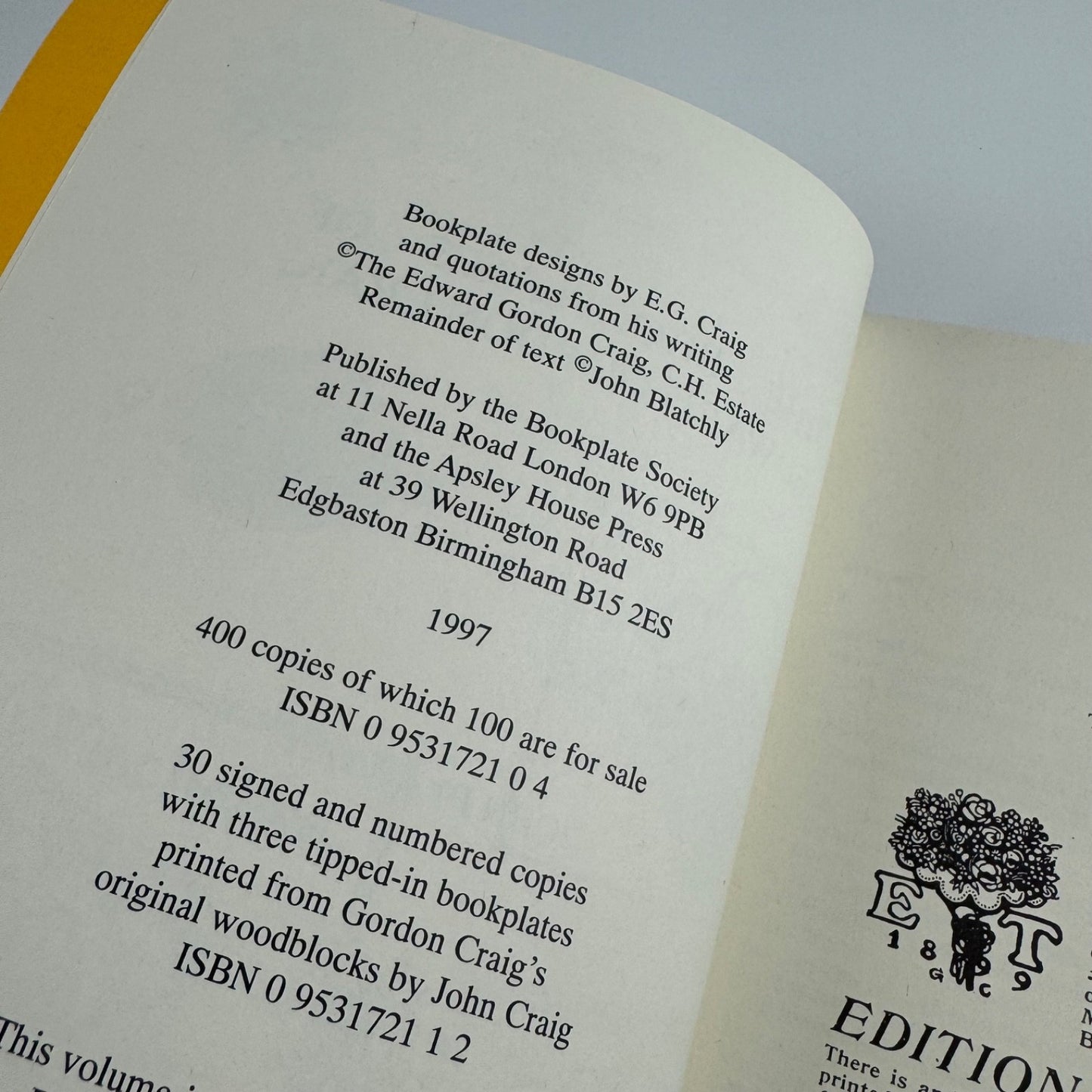 The Bookplates of Edward Gordon Craig by John Blatchly Bookplate Society 1997