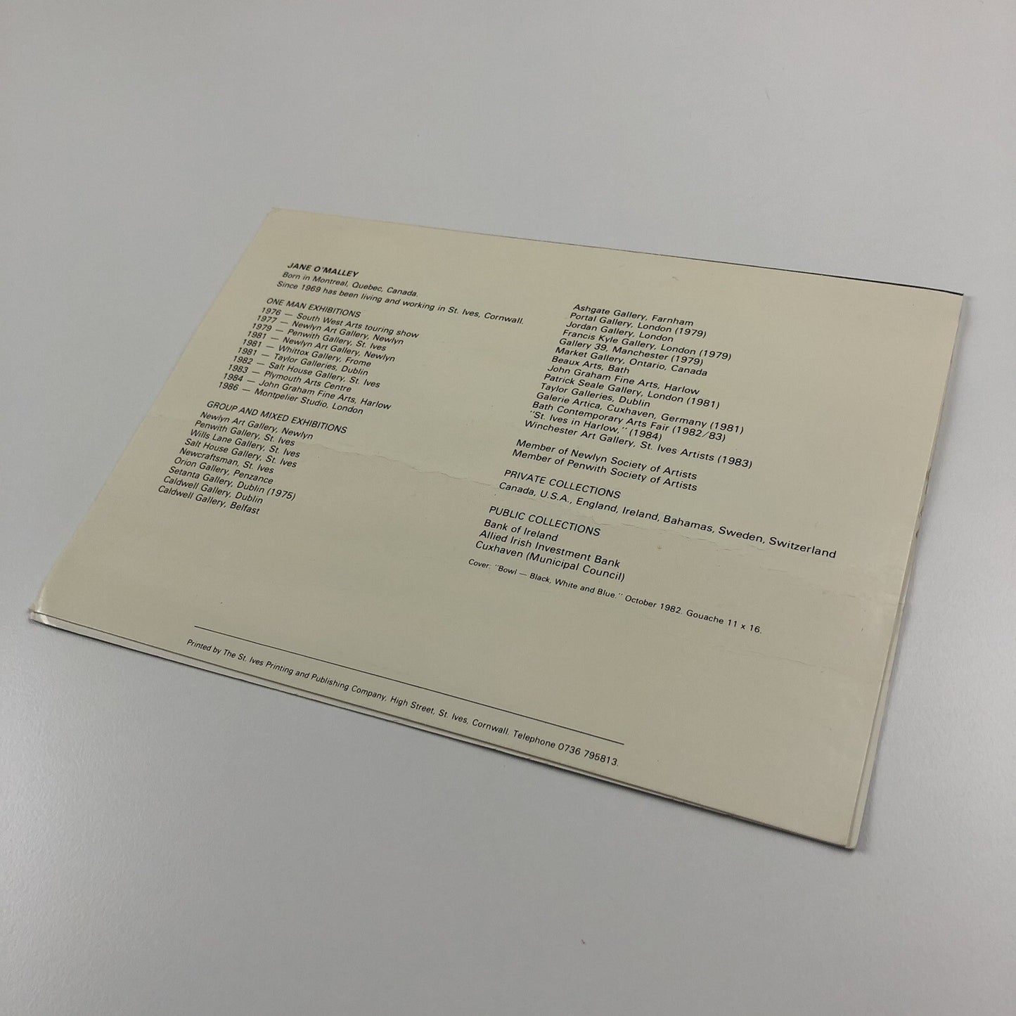 Promotional card – Jane O'Malley – Selection of Paintings 1977-86 | Montpelier Studio