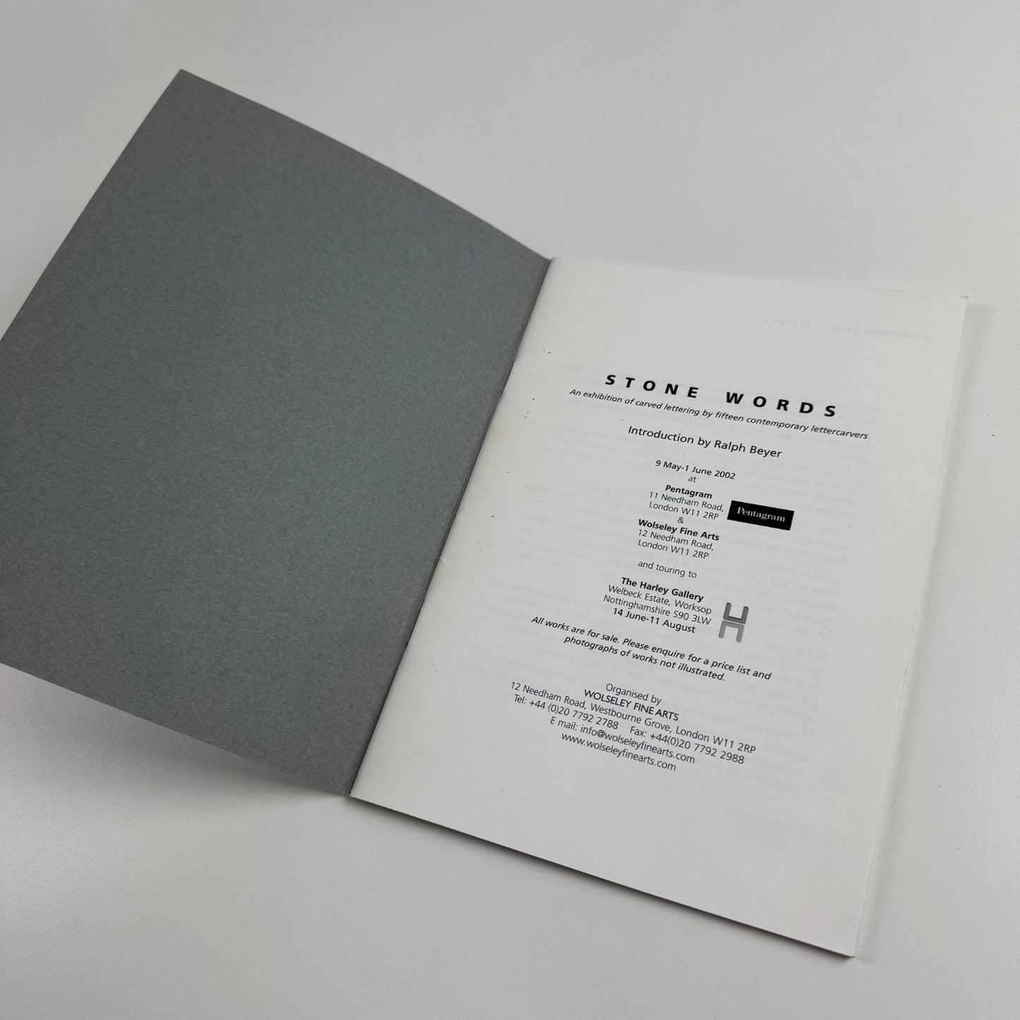 Stone Words | Wolseley Fine Arts | Pentagram, 2002 introduction by Ralph Beyer