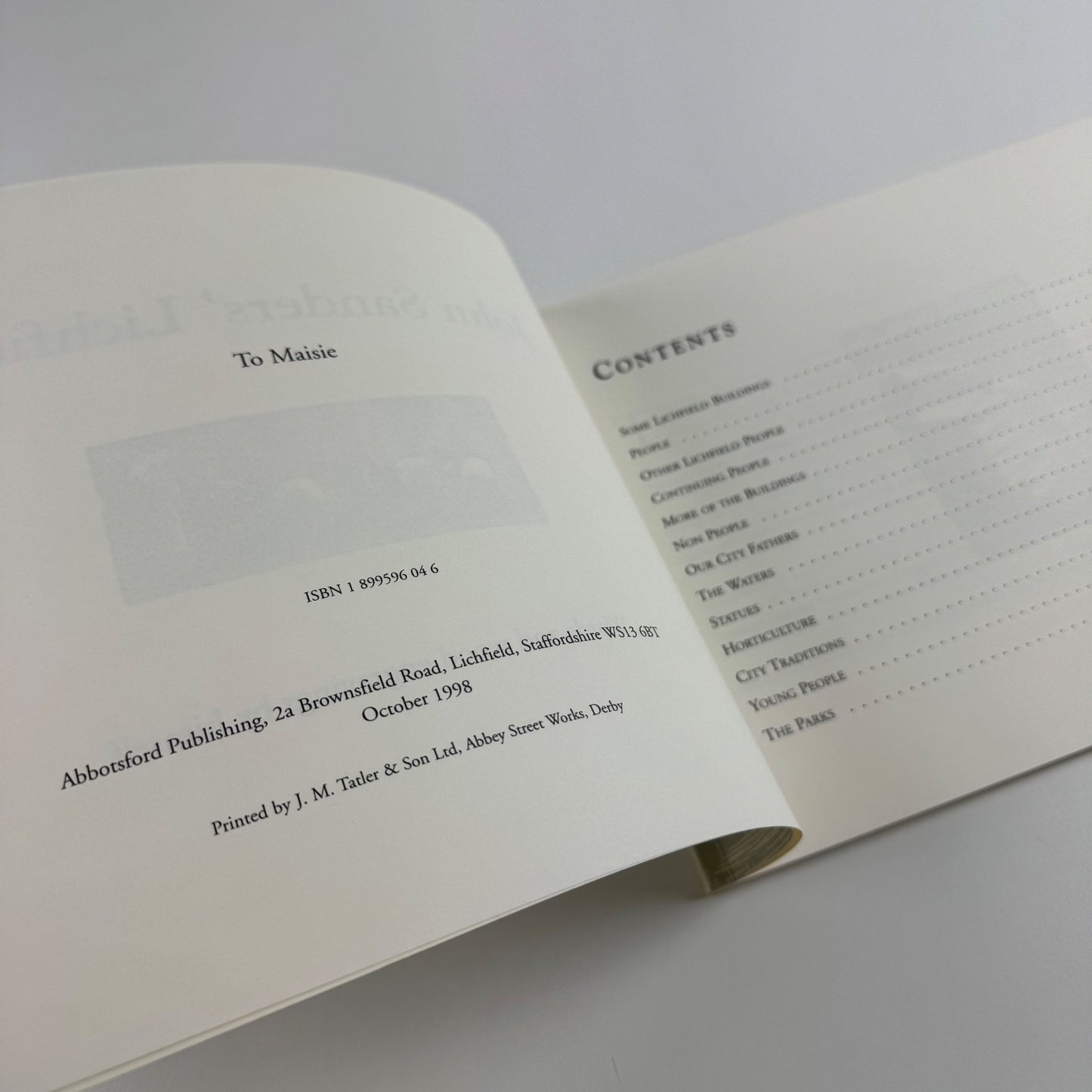 John Sanders’ Lichfield. Words and wood engravings Abbotsford Publishing 1998