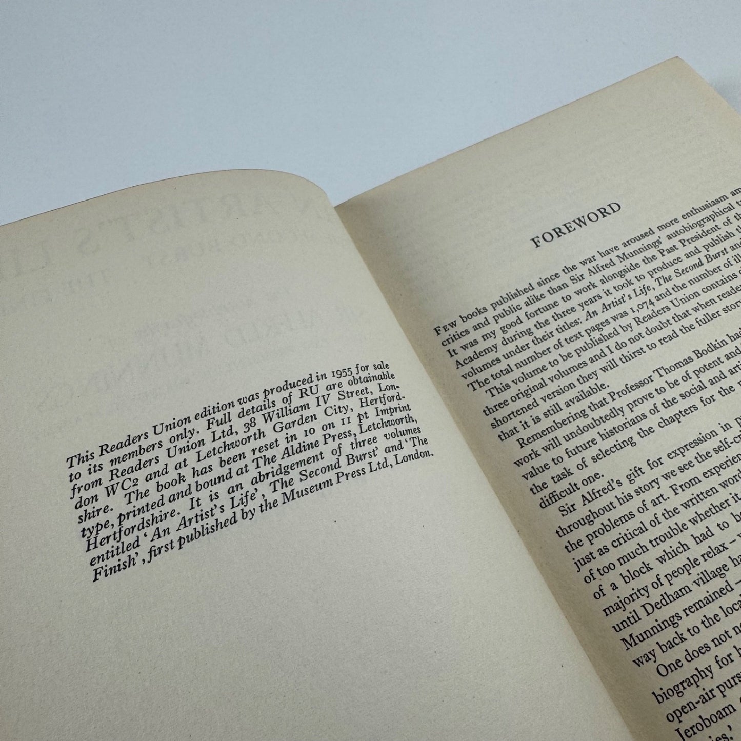 Sir Alfred Munnings An artist’s life. The second burst | Readers Union, 1955