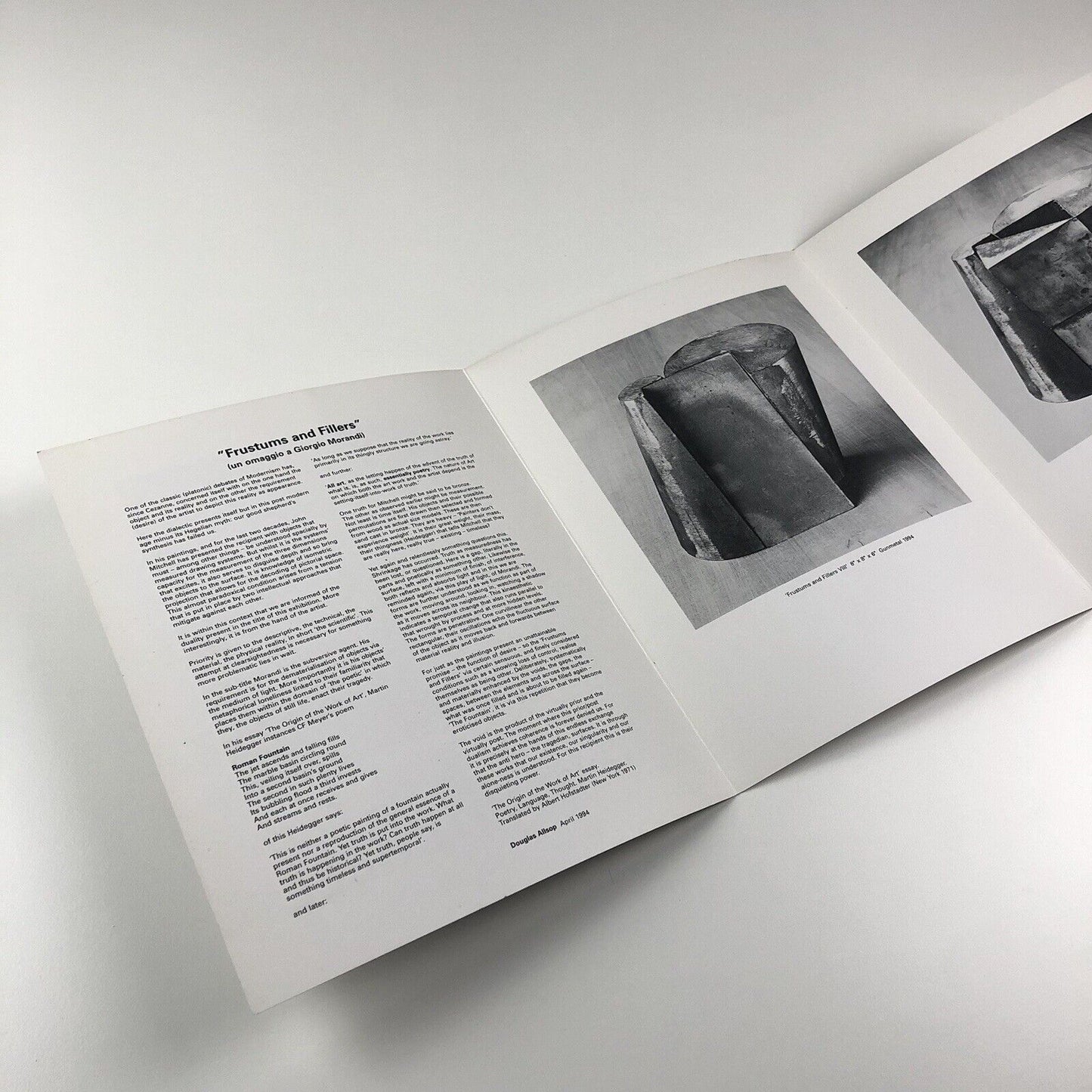 Folding card for John Mitchell Frustums and Fillers un omaggio a Giorgio Morandi | Wimbledon School of Art, 1994