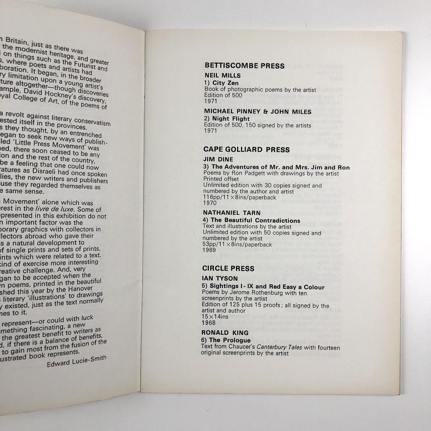 The artist and the book in England Morley Gallery, Morley College 1971