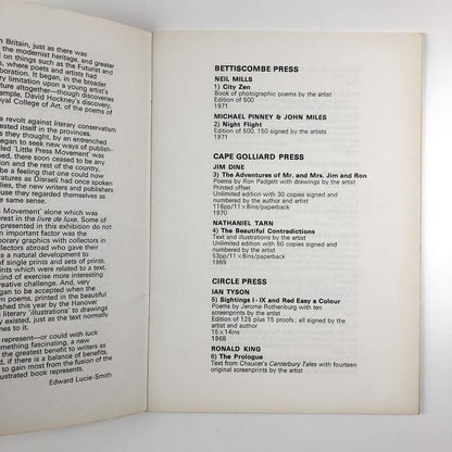 The artist and the book in England Morley Gallery, Morley College 1971