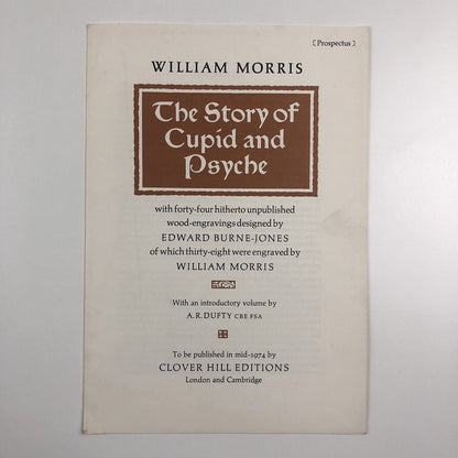 Prospectus for The Story of Cupid and Psyche | William Morris | Clover Hill, 1974