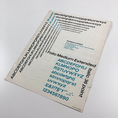 Folio Medium Extended Bauer Type Foundry designed by Dr Konrad F. Bauer and Walter Baum | Soldans Ltd, undated