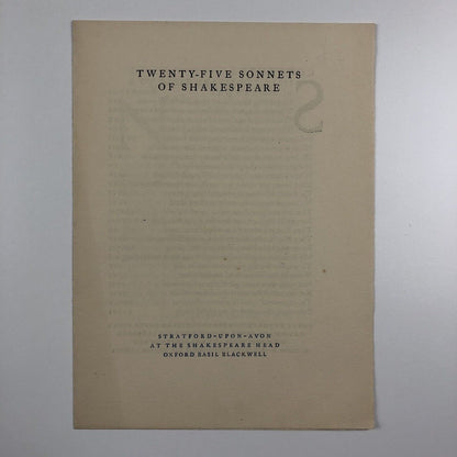 Specimen page/prospectus – Twenty-five sonnets of Shakespeare | The Shakespeare Head Press | Undated, perhaps c.1922