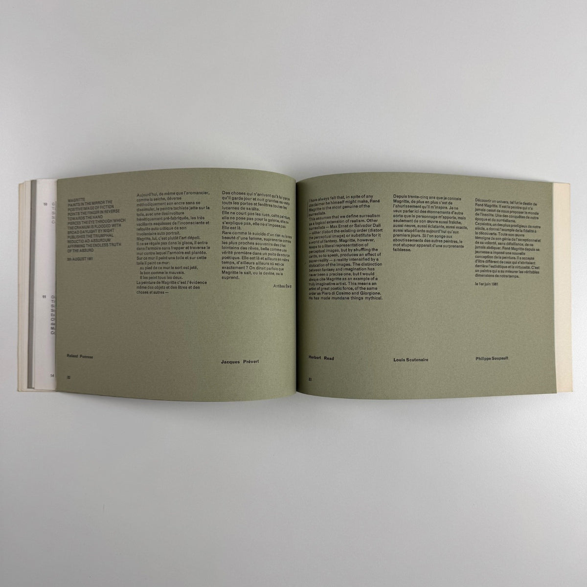 Rene Magritte. Paintings, Drawings, Gouaches | Obelisk Gallery, 1961 edited by Philip M. Laski | inscribed to the Belgian journalist Hugo van de Pierre by Magritte