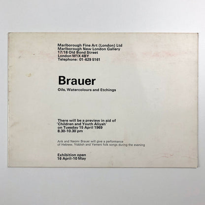 Brauer Oils, Watercolours and Etchings | Marlborough Fine Art promotional card, 1969