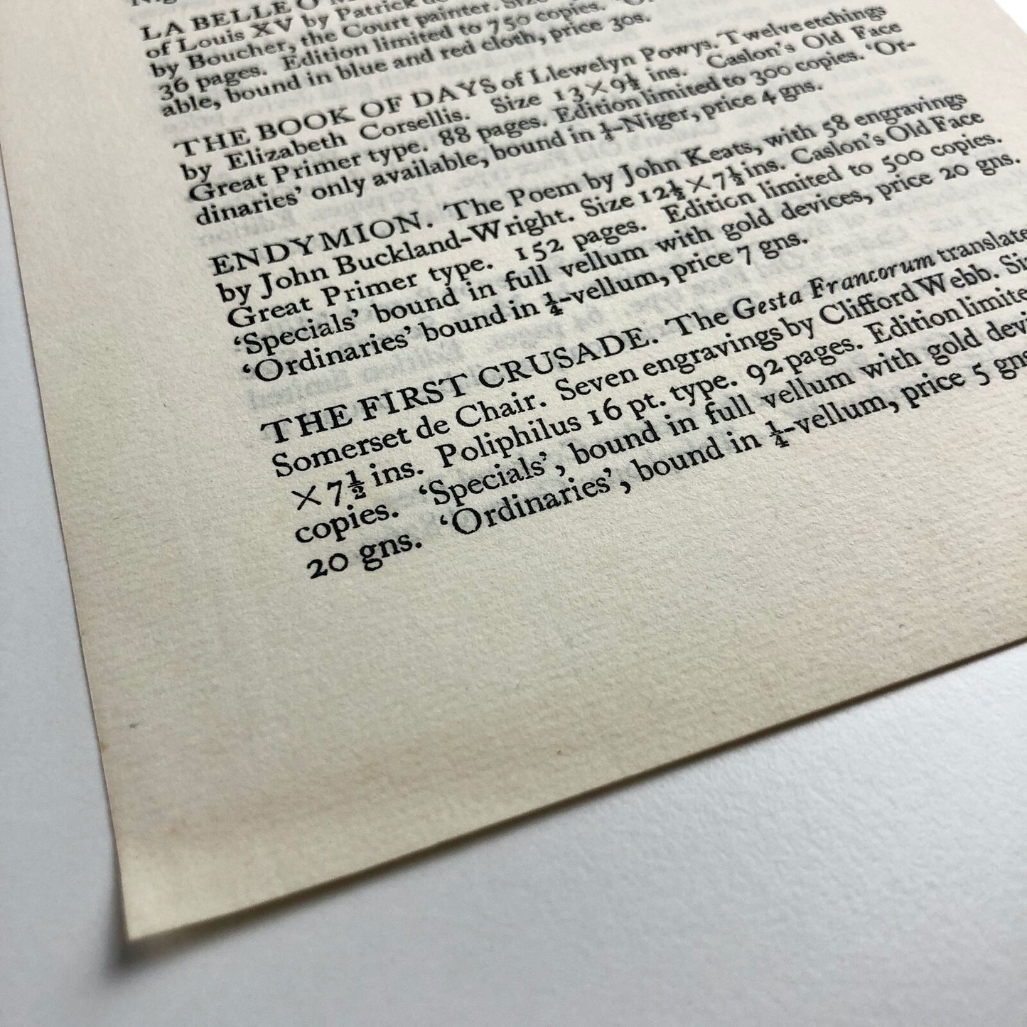 The Golden Cockerel Press 2-page leaflet – Books in Stock for July 1948