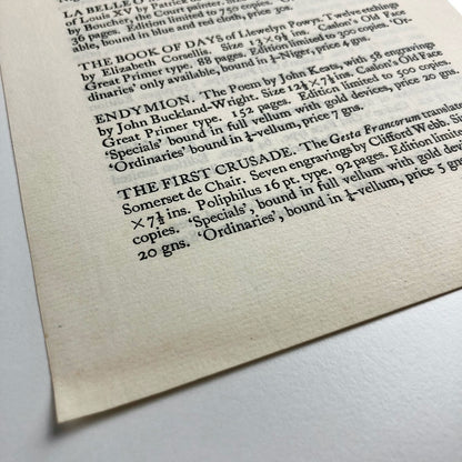 The Golden Cockerel Press 2-page leaflet – Books in Stock for July 1948