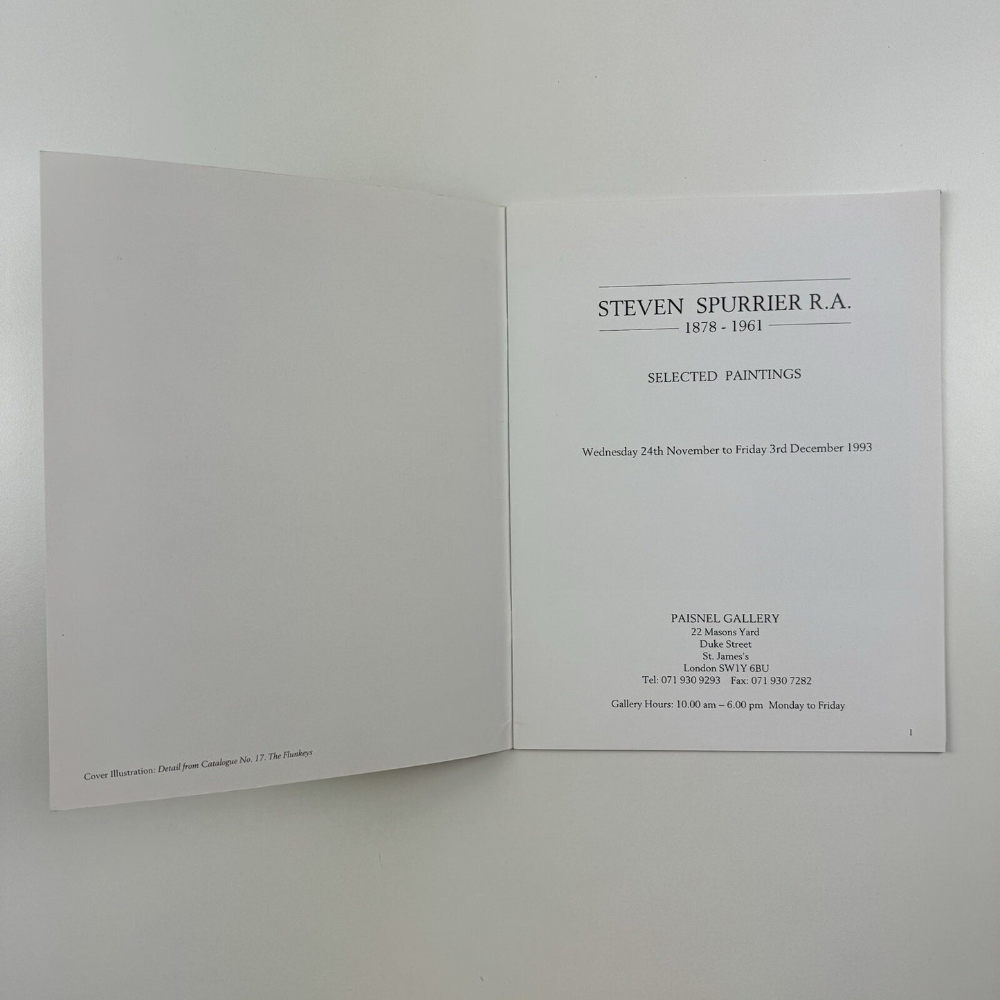 Steven Spurrier R.A. 1878-1961. Selected paintings | Paisnel Gallery catalogue, 1993