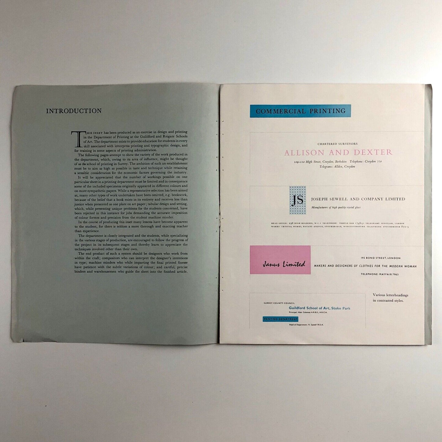 Student Design and Printing in Surrey | Leaflet | Guildford School of Art 1957-8