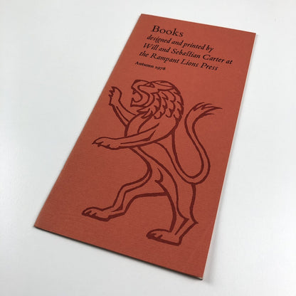 Rampant Lions Press – Books designed and printed by Will and Sebastian Carter, 1978