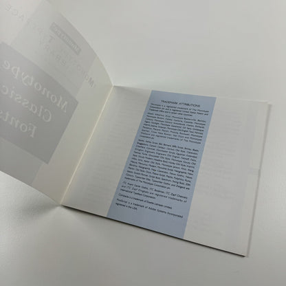 Monotype Type Face Library – Classic Fonts | Small booklet, undated
