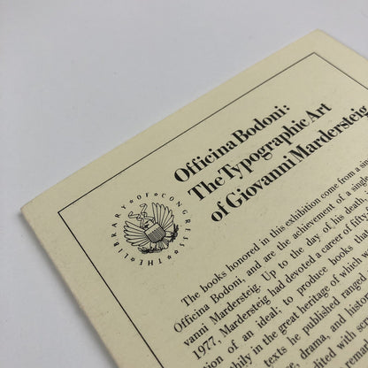 Officina Bodoni: The Typographic Art of Giovanni Mardersteig Library of Congress