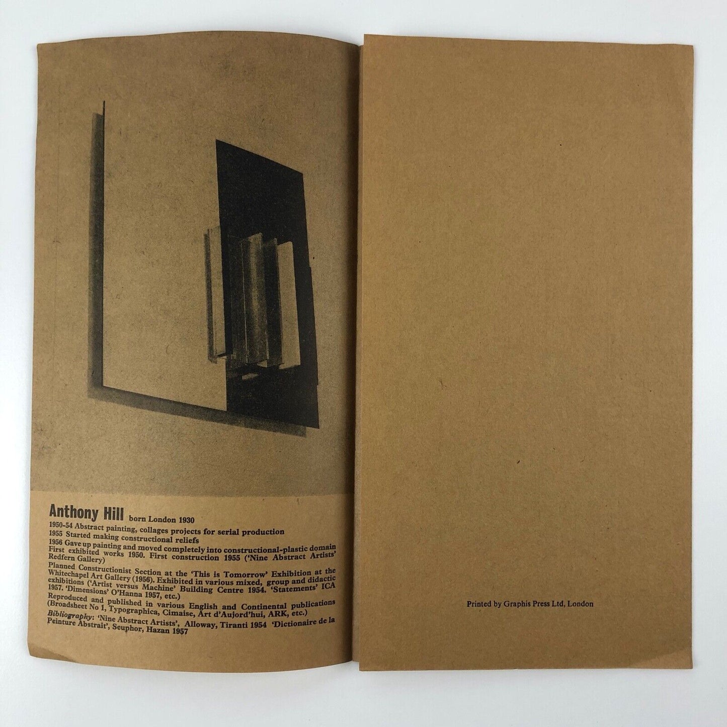 Anthony Hill recent constructions | Institute for Contemporary Arts Library, London, 1958 | Short essay by Lawrence Alloway