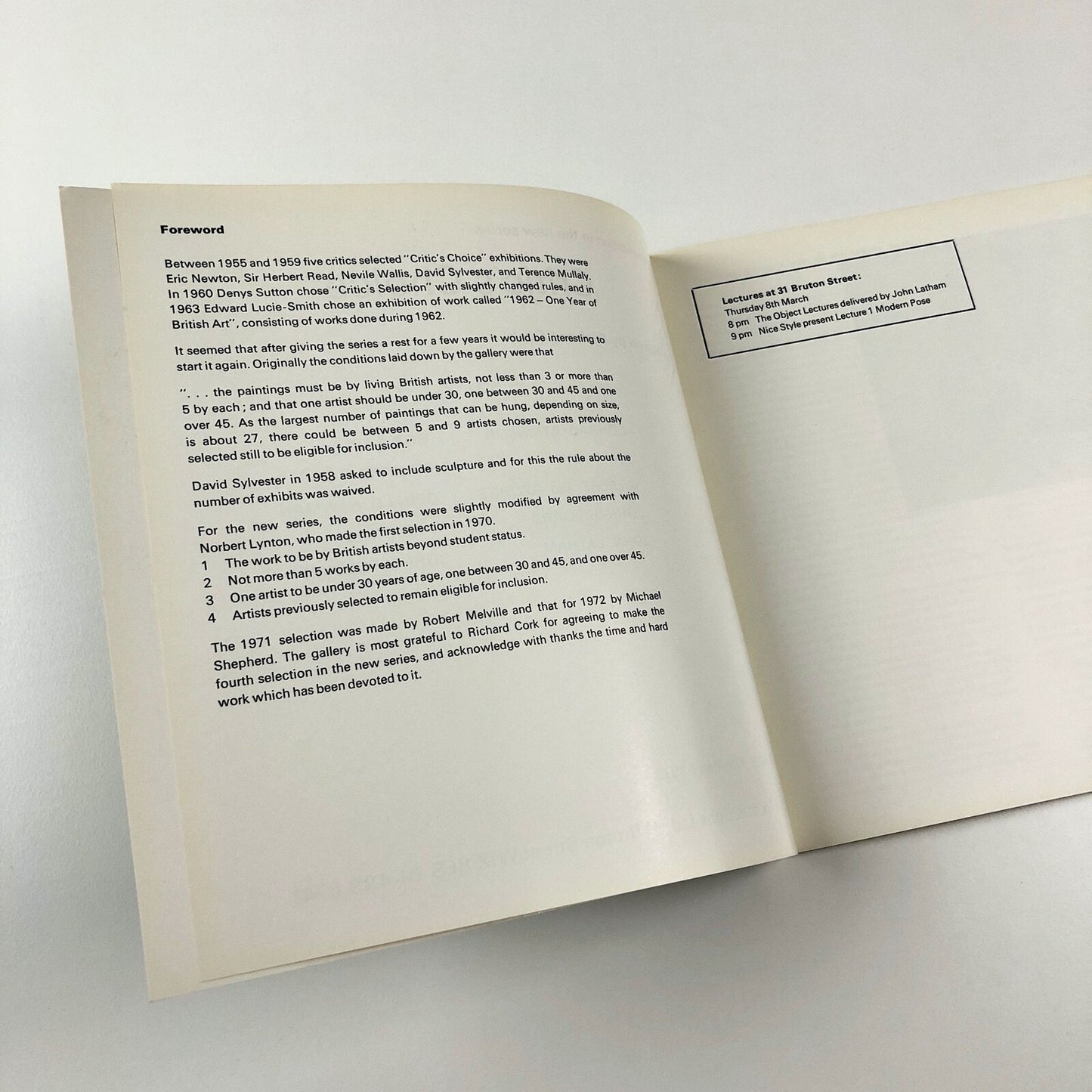 Critic's Choice exhibition catalogue | Richard Cork | Arthur Tooth, 1973