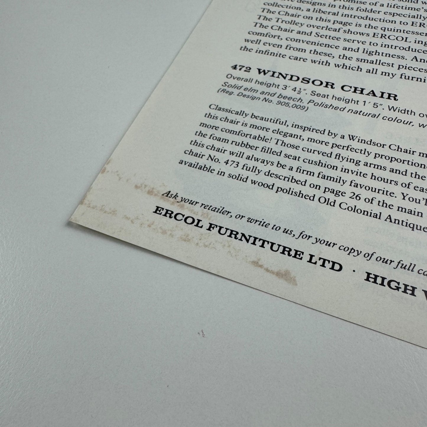 Ercol leaflet 'What’s so special about this Quintet' ERCOLion Windsor chair 1960s