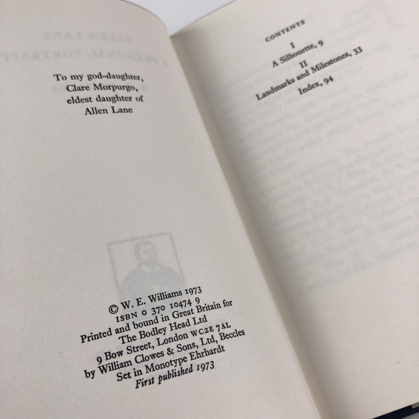 Allen Lane. A personal portrait by W.E. Williams | The Bodley Head, 1973