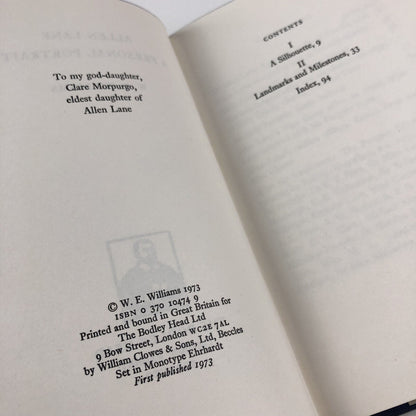 Allen Lane. A personal portrait by W.E. Williams | The Bodley Head, 1973