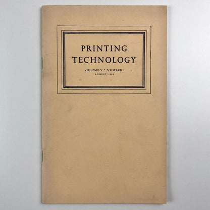 Printing Technology | Association of Printing Technologists Aug 1961 Vol V No 1