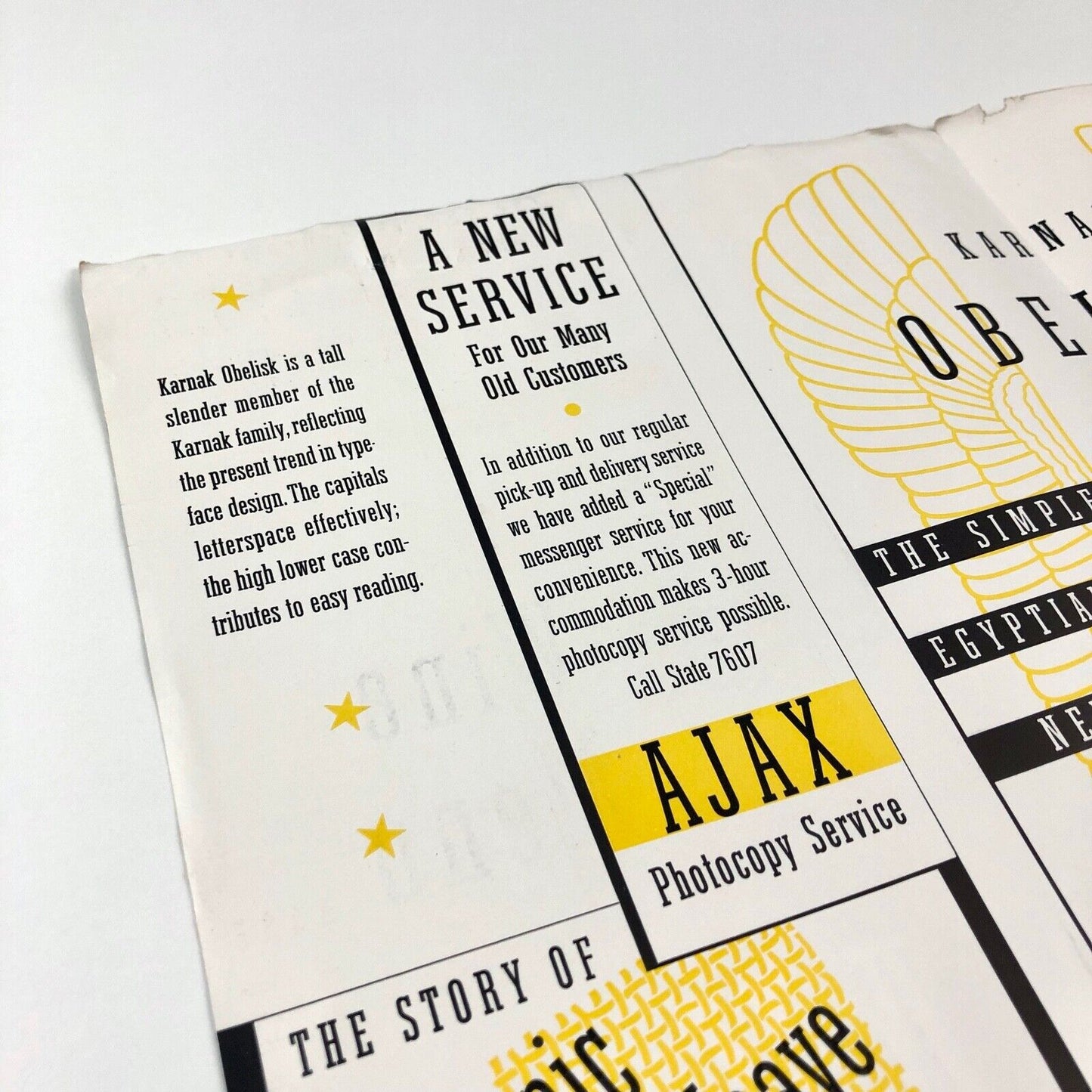 Ludlow Karnak Obelisk | Ludlow Typograph Company type specimen leaflet, undated