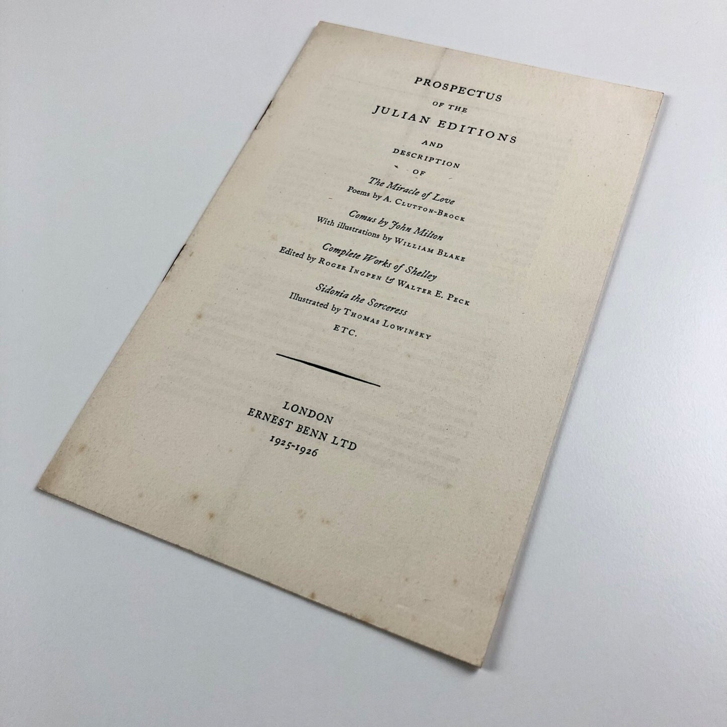 Prospectus of the Julian Editions. Ernest Benn Ltd, London 1925-1926