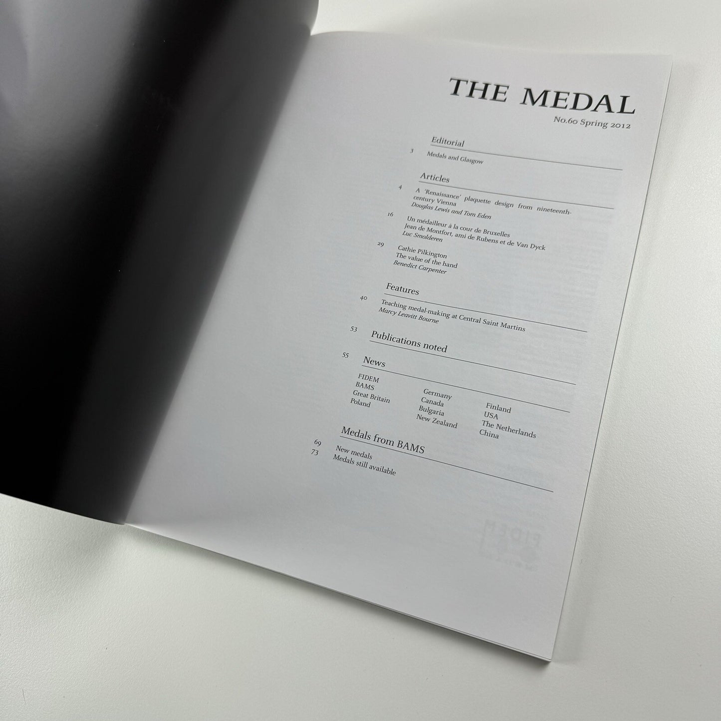 The Medal. British Art Medal Society BAMS journal. Issue No. 60, Spring 2012