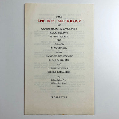 The Epicure's Anthology | The Golden Cockerel Press prospectus leaflet, 1936