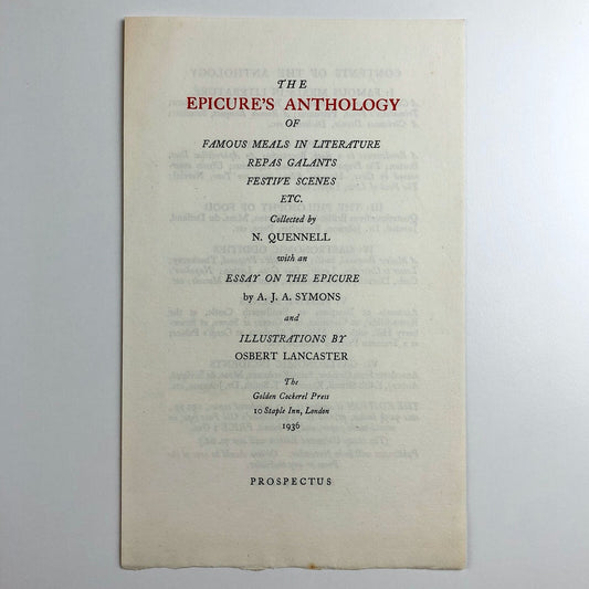 The Epicure's Anthology | The Golden Cockerel Press prospectus leaflet, 1936