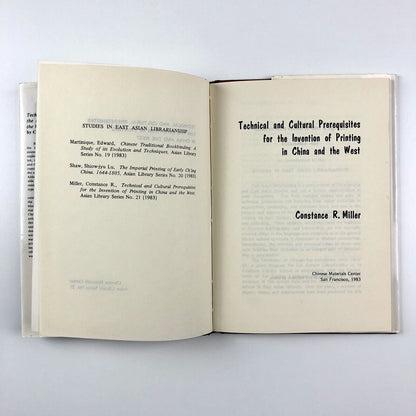 Prerequisites for the Invention of Printing in China and the West | Constance R Miller, 1983