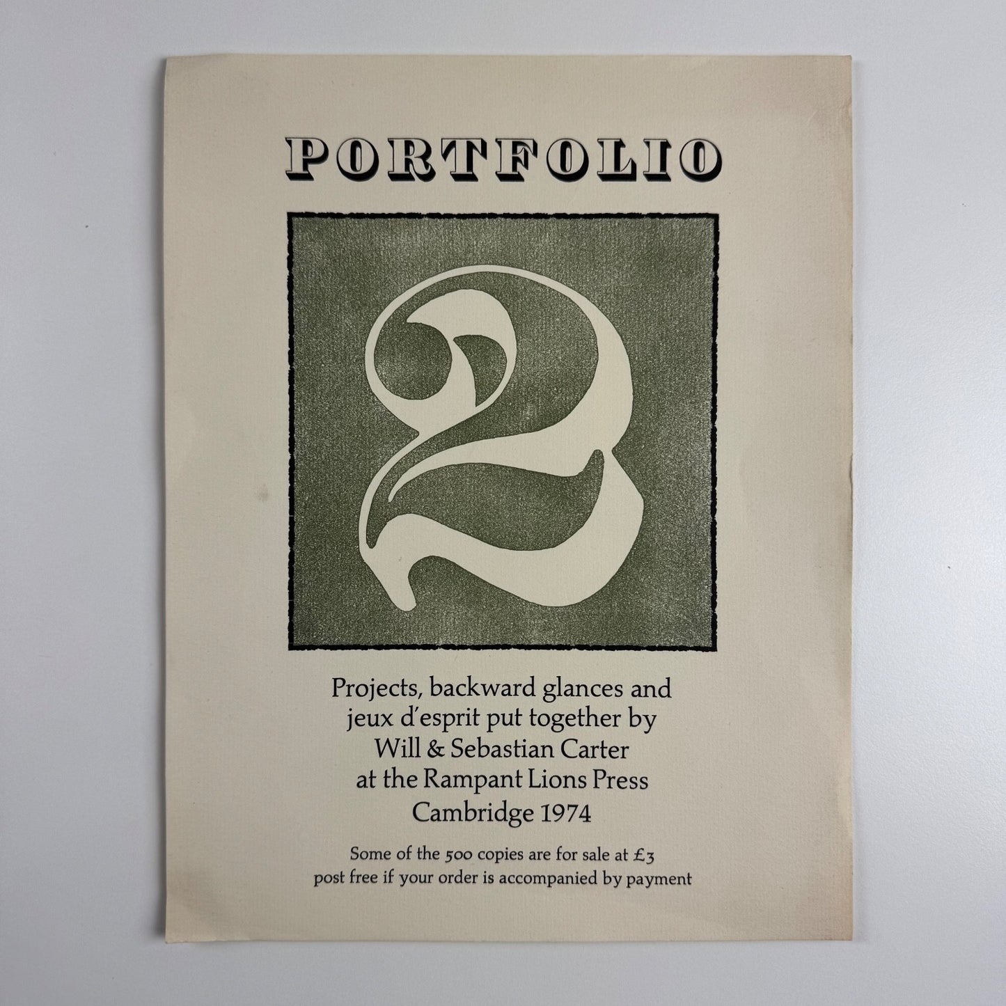 Small poster for Portfolio... Will & Sebastian Carter Rampant Lions Press 1974