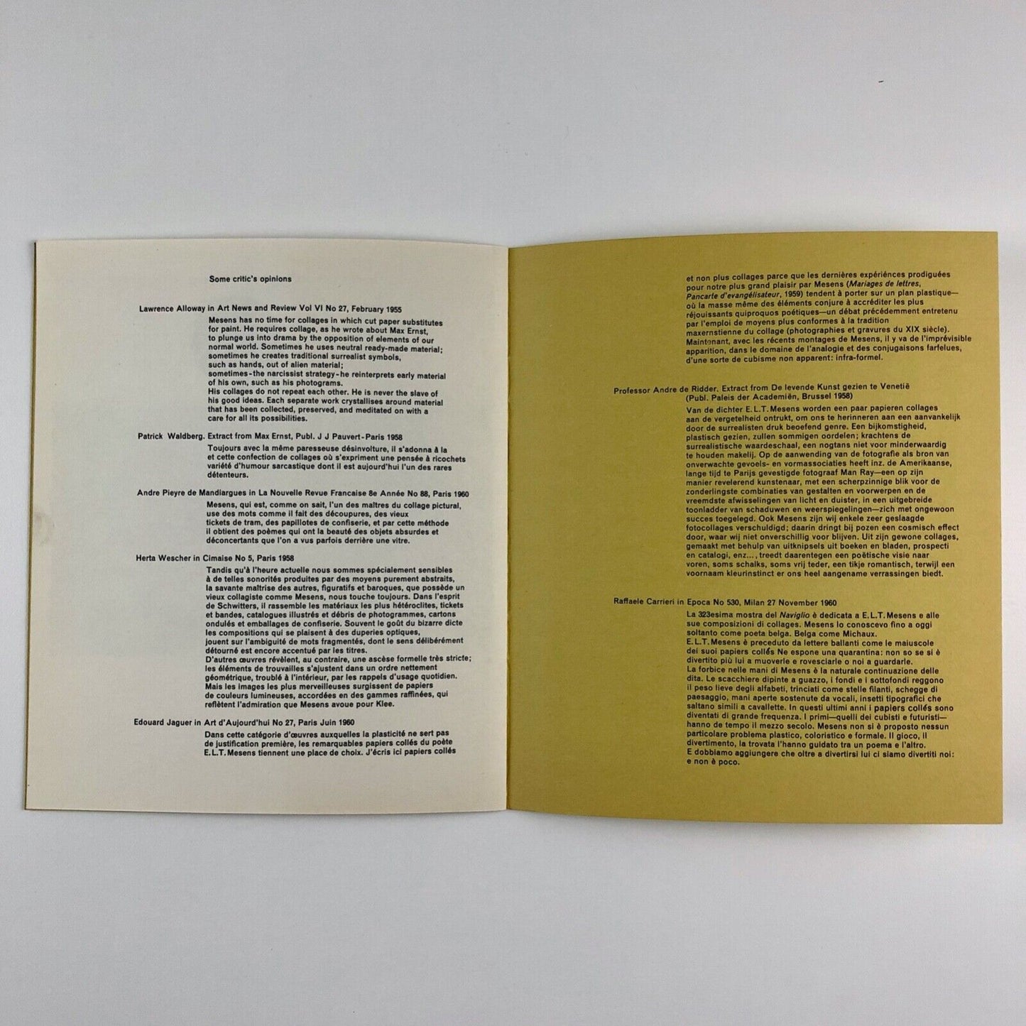 E.L.T. Mesens | Grosvenor Gallery exhibition catalogue | 1961