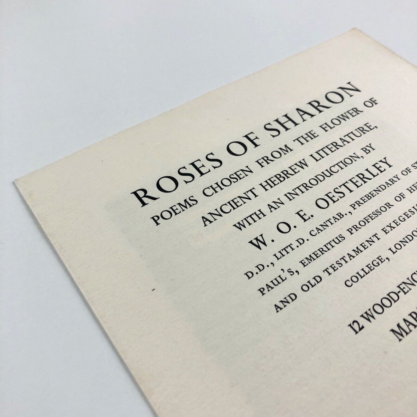 Prospectus Roses of Sharon W.O.E Oesterley | Mary Groom | Golden Cockerel Press, 1937