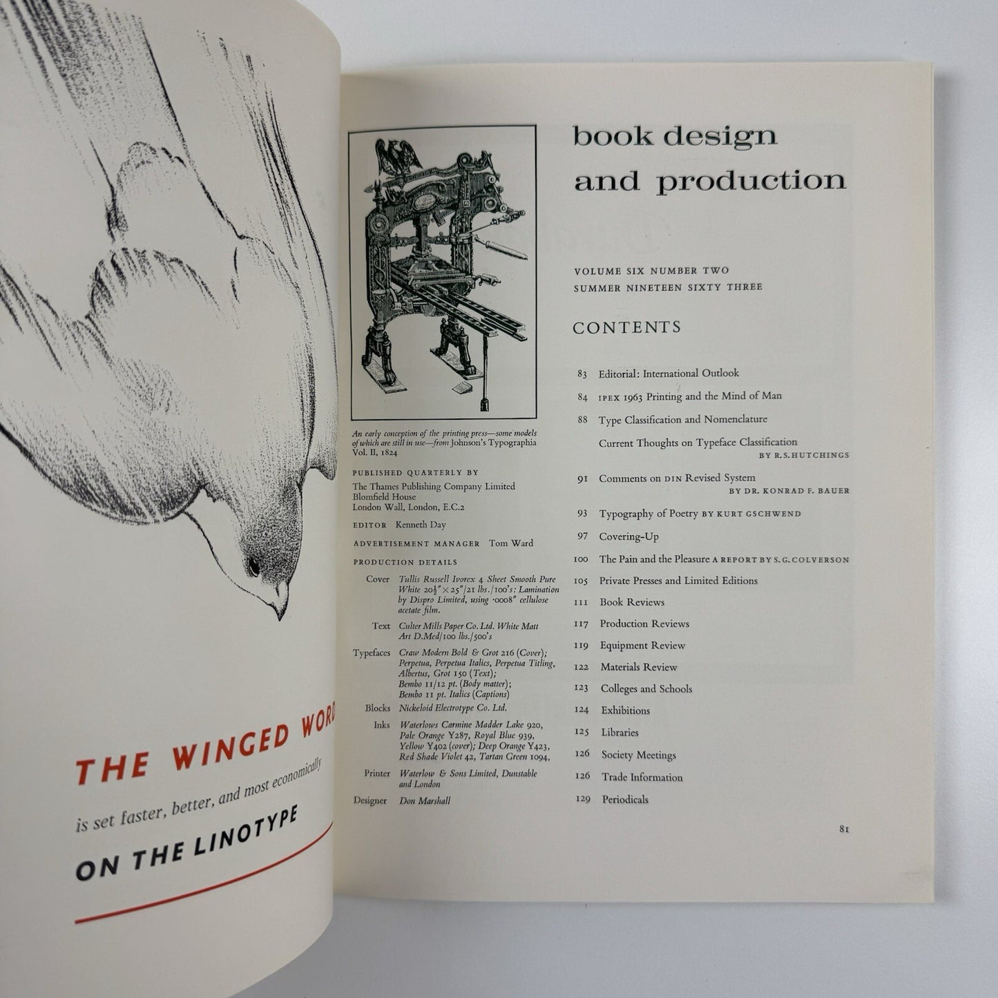 Book Design and Production | Volume 6 No 2 1963 | Thames Publishing Co | Ed. Kenneth day