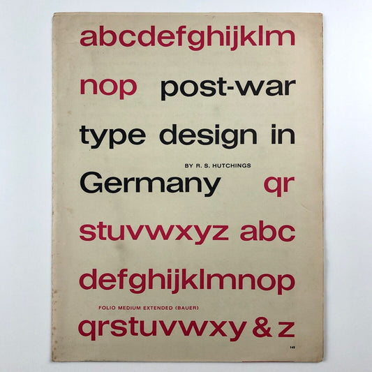 Post-war type design in Germany | R.S Hutchings | Supplement to British Printer, May 1962