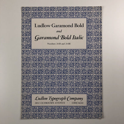 Type specimen – Ludlow Garamond Bold and Italic | Ludlow Typography Company | Undated