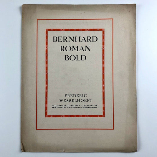 [Lucian] Bernhard Roman Bold type specimen booklet | Frederic Wesselhoeft, undated